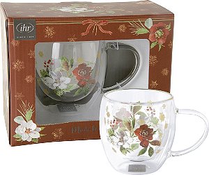Caneca em Vidro Duplo Transparente - POINSETTIA BOUQUET