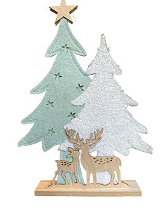 Enfeite Natalino com Arvores e Cervos em madeira - Importado da Alemanha