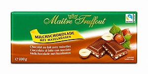 Maitre Truffout Tafelschokolade Milchschokolade Haselnuss 100g - Chocolate ao Leite com Avelã