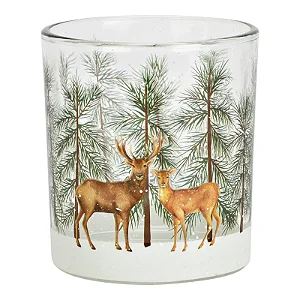 PRÉ VENDA - Porta-Velas de Vidro com Decoração de Veado