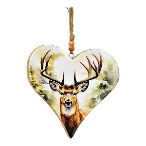PRÉ VENDA - Pingente Decorativo Coração com Cervo - Madeira
