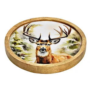 PRÉ VENDA - Prato Decorativo de Madeira com Cervo - Importado da Alemanha
