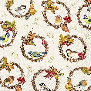 Guardanapo Unitario para Decoupage - BIRDS IN THE WREATH CREAM