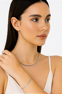 Conjunto malha aço inoxidável Pulseira+ colar