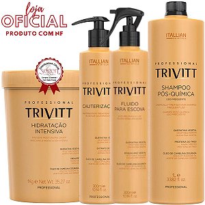 Kit Profissional Trivitt de 4 produtos - Shampoo, Cauterização, Hidratação e Fluido para Escova