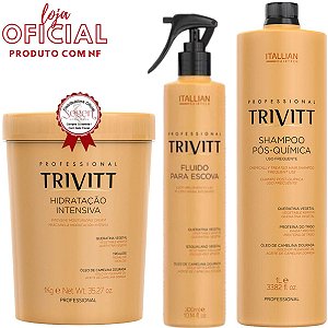 Kit Trivitt - Shampoo Pós Química 1L, Hidratação Intensiva 1Kg e Fluído para escova 300ml
