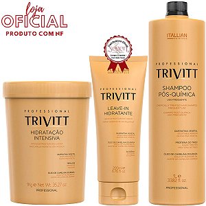 Kit Trivitt Máscara Hidratação 1kg, Leave-in e Shampoo 1L