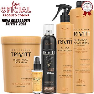 Kit Trivitt Shampoo 1L, Hidratação 1kg, Brilho, Fluido e Reparador de pontas
