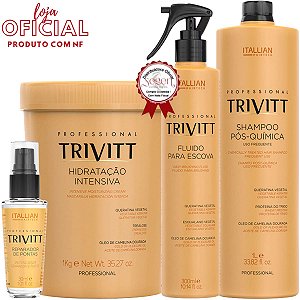 Kit Trivitt Profissional com Fluido para escova, Hidratação 1Kg, Reparador de pontas e Shampoo 1L