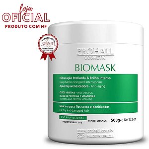 Prohall Máscara Ultra Hidratante Biomask Professional 500g para Fios Secos e Danificados com Hidratação Profunda e Brilho Intenso