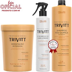 Kit Trivitt Hidratação intensiva 1kg, O Segredo do cabeleireiro 300ml e Shampoo pós-química para uso frequente 1 Litro