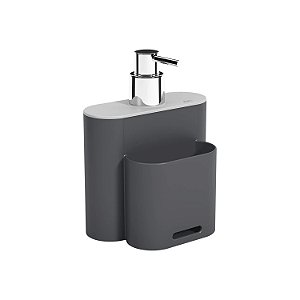 Dispenser Porta Detergente com Suporte p/ Esponja Cinza Coza