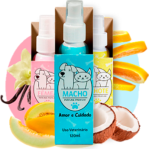 Kit 3 unidades Cheirinho PET MACHO, FEMEA e FILHOTE 120ml - Perfume Alto Padrão para Cães e Gatos