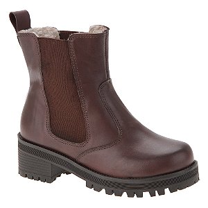 Bota Feminina Couro Cano Curto Tratorada Forrada