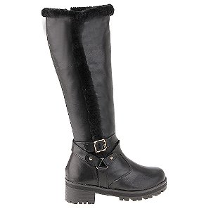 Bota Feminina Couro Cano Alto Tratorada Forrada