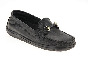 Mocassim Feminino Couro Enfeite Preto Ouro Flexível La Botte