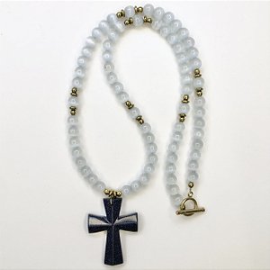 COLAR FÉ SELENITA CRUCIFIXO PEDRA DA ESTRELA