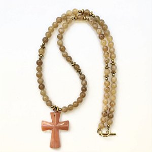 COLAR FÉ TURMALINA AMARELA CRUCIFIXO AGATA LARANJA
