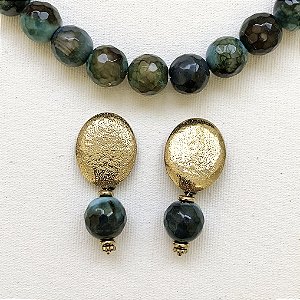 BRINCO ROMA AGATA CRACK VERDE MARROM DOURADO