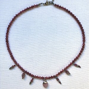 COLAR DALIA RUBI INDIANO QUARTZO MORANGO PINGENTE INDIANO QUARTZO ROSA