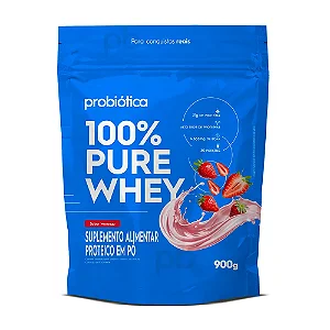 100% Pure Whey Refil 900G Morango - Probiótica
