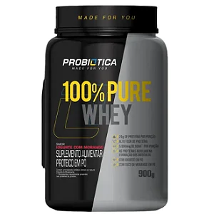 100% Pure Whey Pote 900G  Iogurte C/ Morango Probiotica