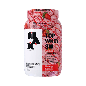 TOP WHEY 3W + SABOR POTE 900G GREGO MORANGO MAX TITANIUM