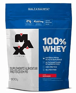 100% Whey Refil 900g Morango – Combo com 10 Unidades – Max Titanium