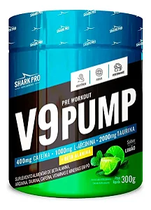 V9 Pump Pre Workout Pré-Treino Limão 300g Combo com 6 Unidades – Shark Pro