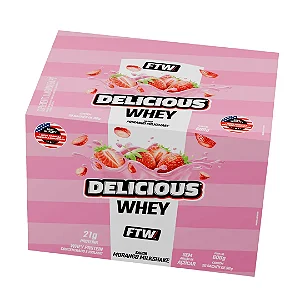 Delicious Whey Sachê 30g Display com 20 unidades Morango Milkshake FTW
