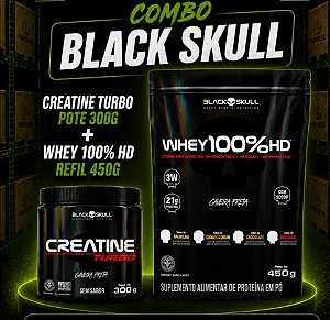 Combo - 6 Creatinas Turbo pote 300g + 6 Whey 100% HD 450g Black Skull Baunilha