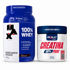 COMBO - 100% Whey Pote 900g Max Titanium Chocolate + Creatina Absolut Nutrition - 300g