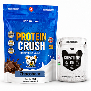 COMBO - Protein Crush Refil 900g Chocobear + Creatine Borntodisrupt 300g Under Labz
