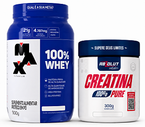 COMBO - 100% Whey Pote 900g Max Titanium Cookies + Creatina Absolut Nutrition - 300g