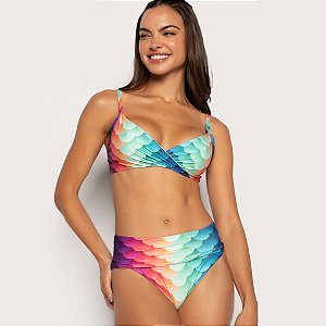 Conjunto Transpassado com Bojo Sereia Colorida