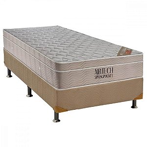 Base Solteiro + Colchão Ortobom c/ Molas Ensacadas Airtech Spring Pocket Ortobom Solteiro