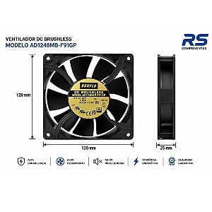 MICRO VENTILADOR 120X120X38 48V 3.6AMP 17.28WATTS 3800RPM AD1248MBF91 ADDA