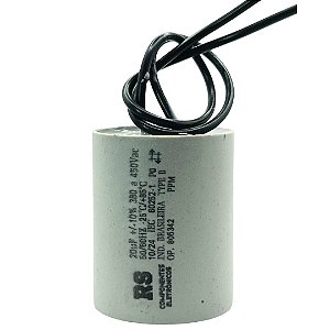 CAPACITOR PARTIDA 20UF 380V / 450V  10% FIO RS COMPONENTES