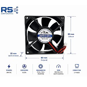 MICRO VENTILADOR JF0825B2HR-R 24V 0.27A JAMICON 3 FIOS