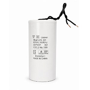 Capacitor Polipropileno 80uF x 400Vac 50/60Hz Plástico Fio CBB60 TK 60Dx120A