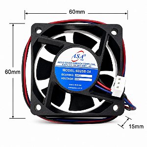 MICROVENTILADOR 60X60X25MM 24V 6025B-24 C/R AMP.: 0,24 RPM: 5000 3 FIOS C/ CONECTOR - 602524R BALL