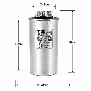 CAPACITOR DUPLO 60+5 UF X 440 V 60x105mm marca TK