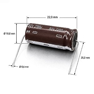 CAPACITOR ELETROLITICO AXIAL 2200MF 50V 105° 18X40MM KME NIPPON NCC