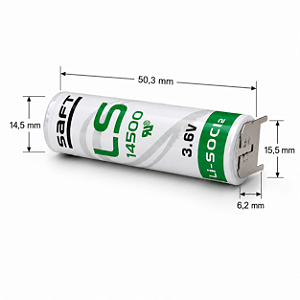 BATERIA DE LITHIUM 3,6V AA LS14500 SAFT COM 3 TERMINAIS PARA SOLDA PCI