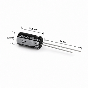 CAPACITOR ELETROLÍTICO RADIAL 120UF 16V 105° B2303 NICHICON