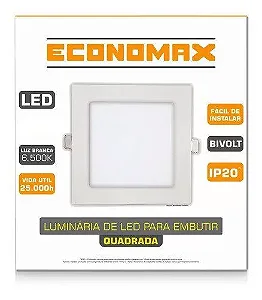 Luminária Led Plafon Quadrada Embutir 12W Economax