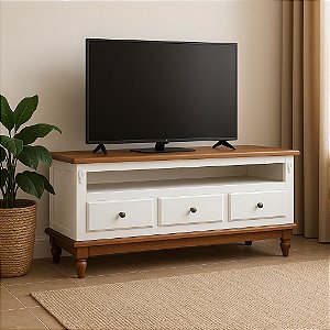 Rack Clássico Modena Branco com Tampo Amadeirado