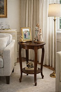 Mesa Lateral Clássica Redonda com Prateleira Inferior