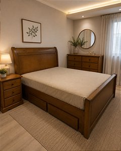 Cama Vitória com 4 Gavetas em Madeira Maciça