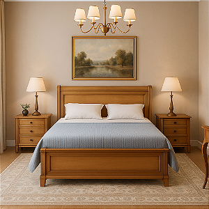 Conjunto Cama Augusta com Gavetas e Mesa de Cabeceira